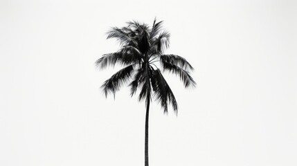 Obraz premium Coconut tree silhouette in black against a minimalist white background showcasing nature's elegance and simplicity in monochrome design.