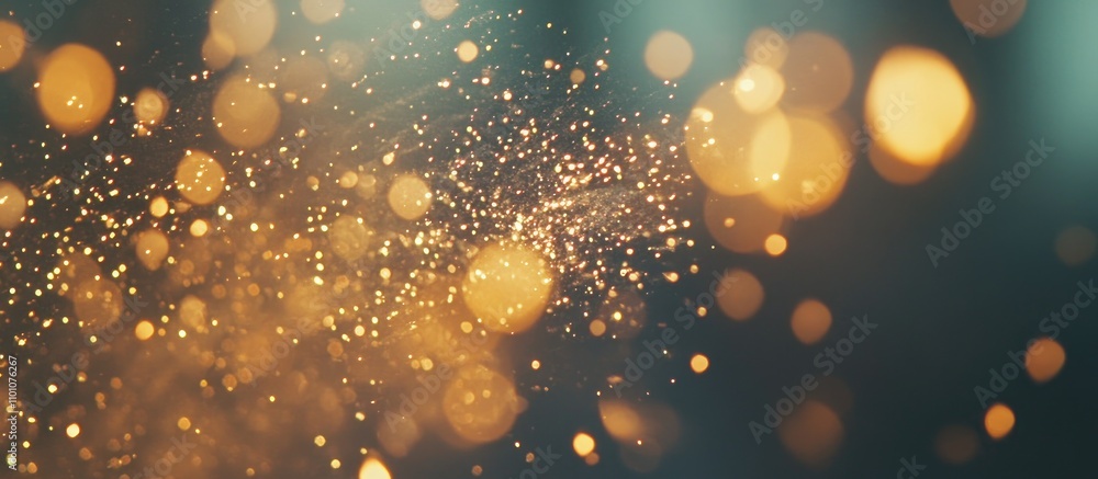 Aufkleber closeup macro shot of a blurred sparkler emitting shimmering golden sparkles against a soft-focus ba