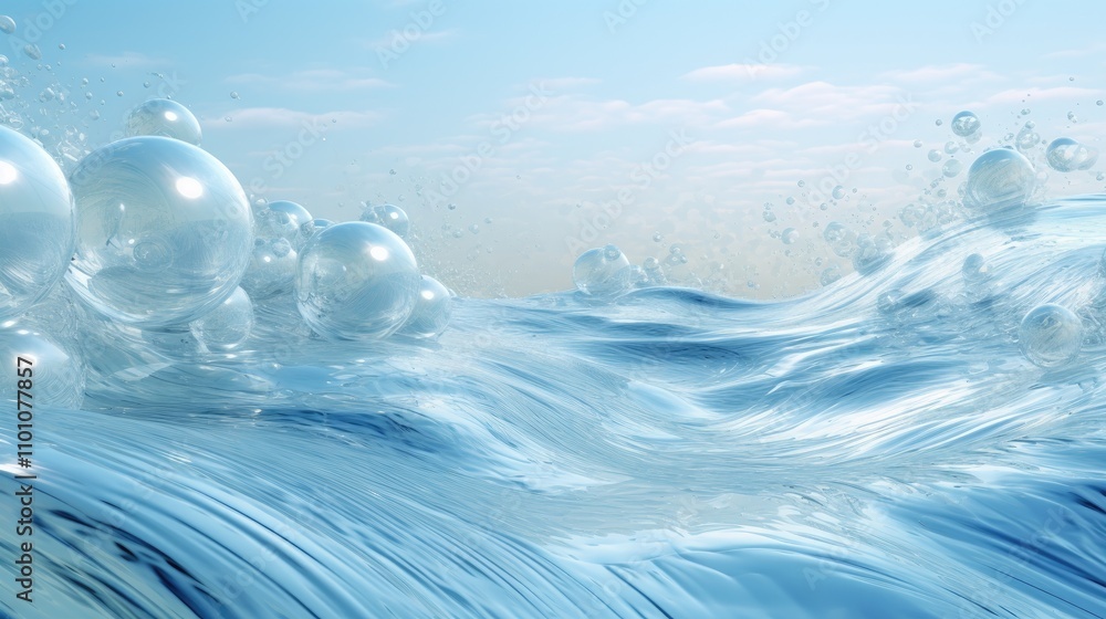 Poster high resolution waves and transparent bubbles creating a serene atmosphere for purifying drinking wa