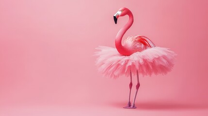 Flamingo Dressed as a Ballet Dancer on Pink Background