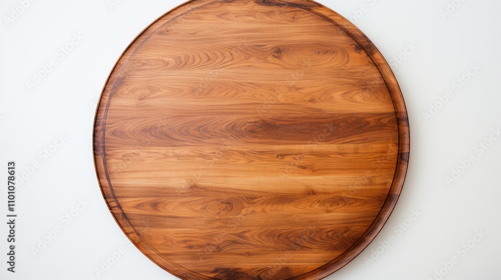 Aufkleber top view of a beautiful empty round wooden table isolated against a white background for design and 