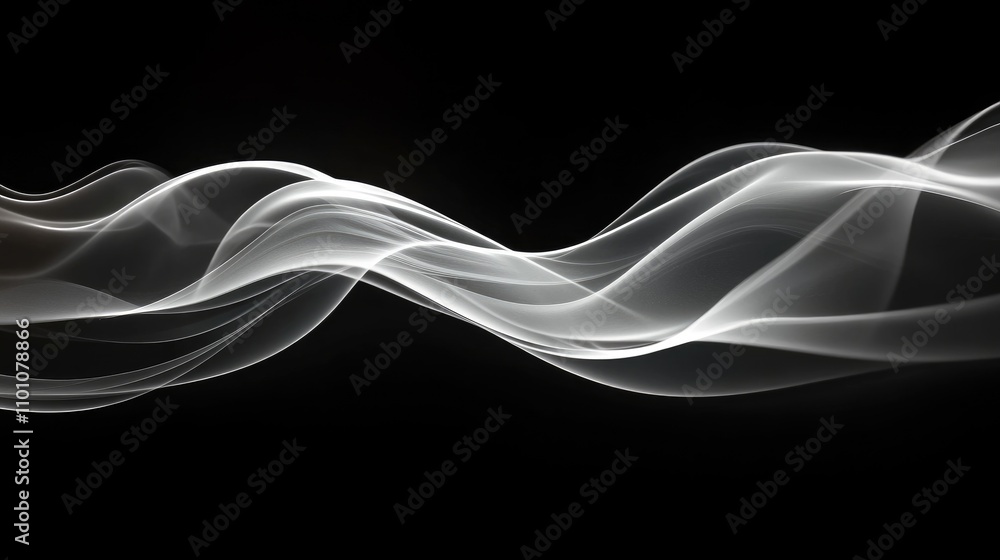 Poster abstract curves of illuminated smoke and fog on a black background showcasing delicate macro photogr