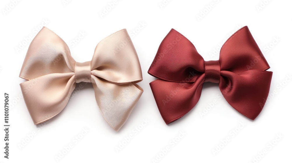 Poster elegant collection of two distinct satin bows in cream and dark red isolated on a white background f
