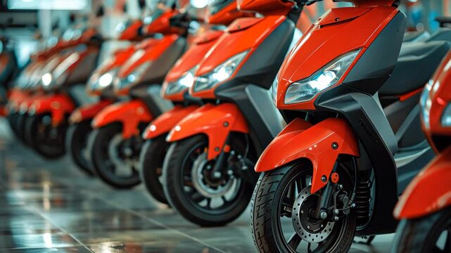 Row of new scooters for sale. EOF.