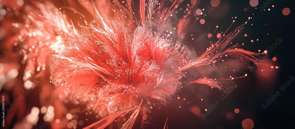 Poster vibrant red celebration fireworks bursting in dynamic patterns creating a festive atmosphere filled 