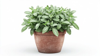 Fototapeta premium Potted sage plant showcasing lush green leaves, ideal for home gardening and enhancing culinary dishes with fresh herbs.