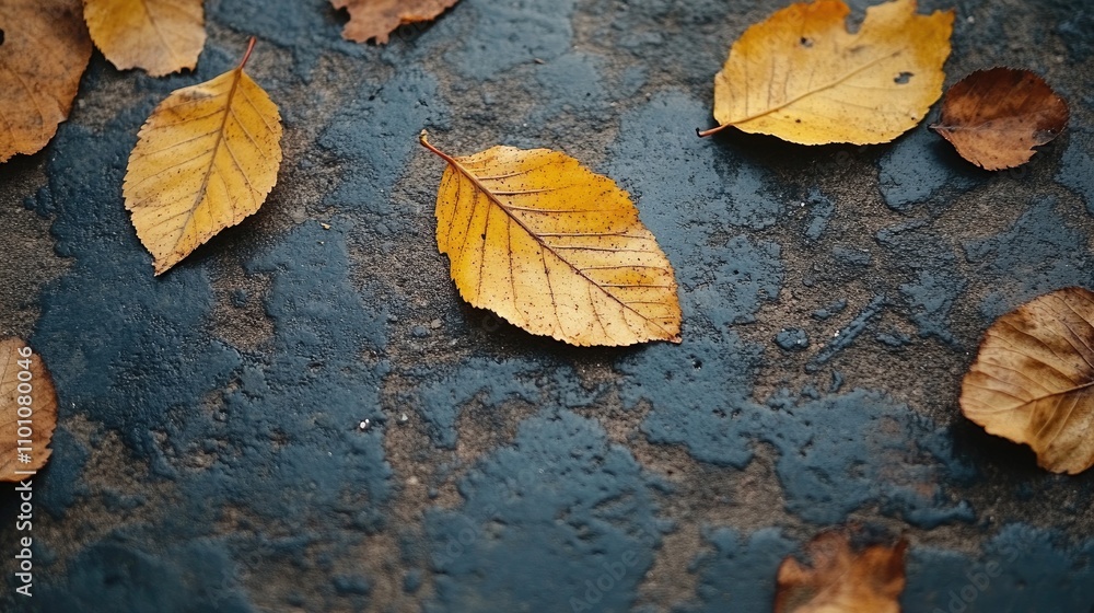 Aufkleber autumn leaves scattered on a weathered cement surface creating a textured and vibrant seasonal backd