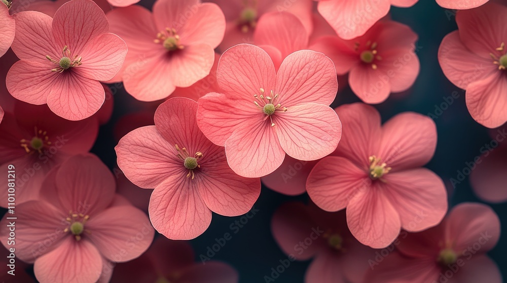 Poster delicate pink flowers creating a tranquil and harmonious close-up background suitable for nature and