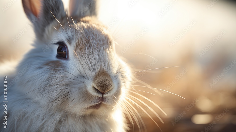 Poster close up of a fluffy rabbit highlighting its soft fur texture against a blurred natural background i