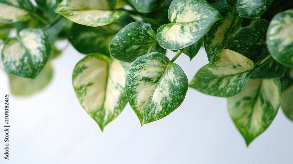 Aufkleber epipremnum aureum leaves with variegated patterns on a bright white background