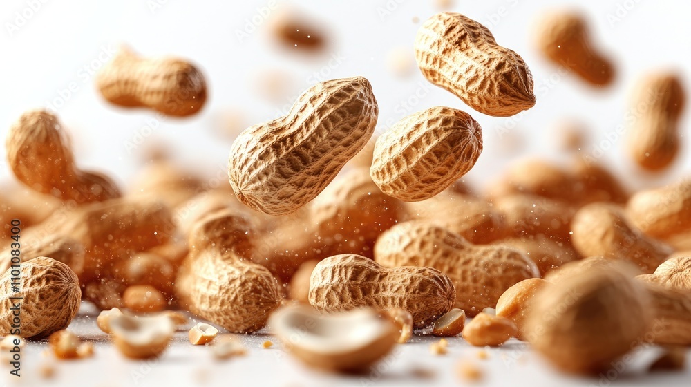 Aufkleber peanuts in motion creating a dynamic scene against a clean white background showcasing their texture