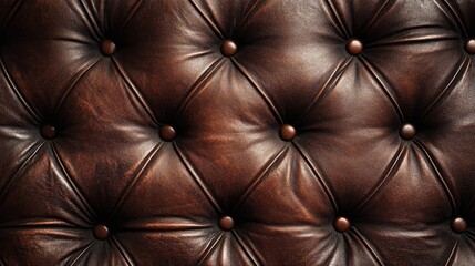 Naklejka premium Rich dark brown leather texture showcasing a tufted design with glossy highlights, perfect for a rustic and vintage aesthetic background.
