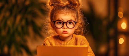 Young girl engaged in online learning with a laptop at home highlighting the concept of digital education and technology in children's studies