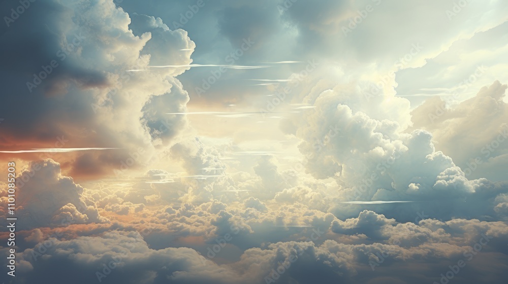 Poster dramatic cloudy skies with rain clouds highlighted by soft light creating a serene atmospheric backd