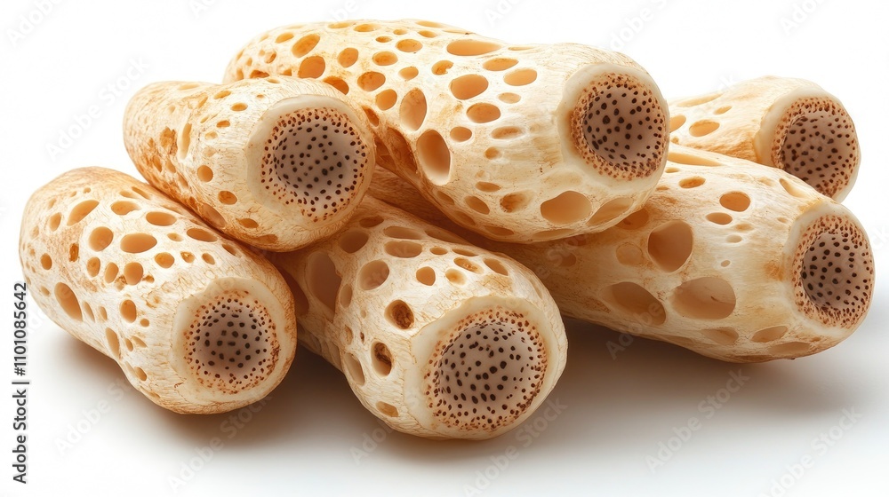 Poster lotus root display with intricate patterns and textures on a clean white background showcasing its n