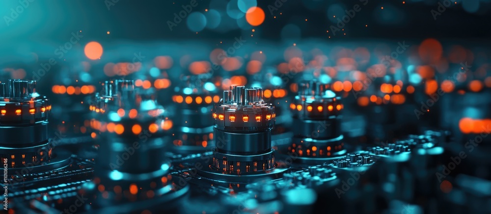 Poster close up of electrical components and materials for distribution cabinets illuminated in soft focus 