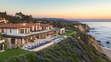Fototapeta premium Breathtaking Coastal Luxury Villa with Pool and Ocean View