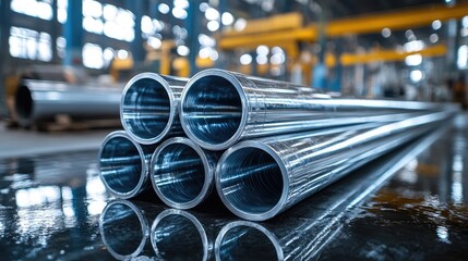 Steel and stainless pipes stacked neatly in a warehouse ready for shipment showcasing industrial metal manufacturing and storage efficiency.