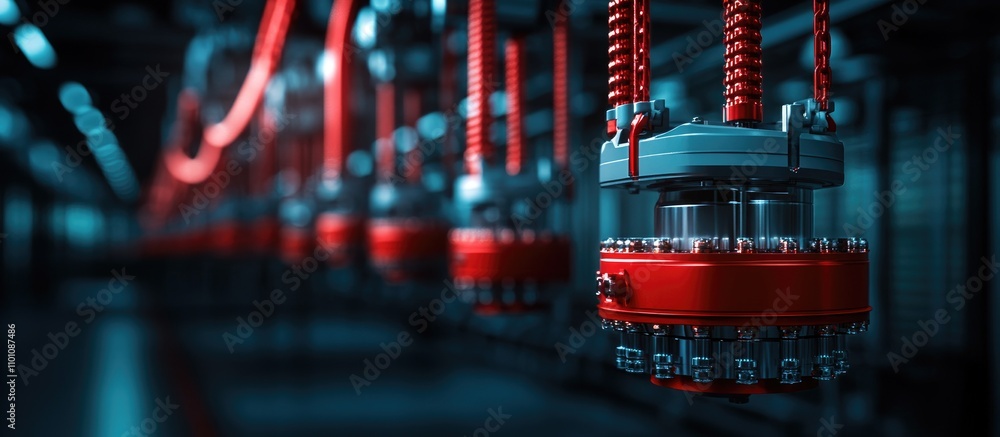 Poster industrial hanging system showcasing precision and automation in contemporary production line with a