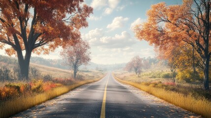 Obraz premium Autumn Road Through Colorful Trees and Fields