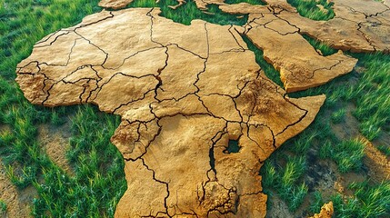 Fototapeta na wymiar The silhouette of Africa is filled with an image of dry land, metaphorically representing catastrophic climate changes affecting the region.