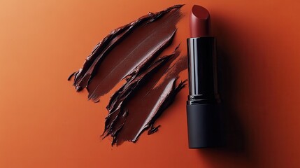 Matte Brown Lipstick with Artistic Stroke on Background
