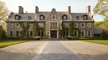 Majestic Stone Manor with Lush Landscaping