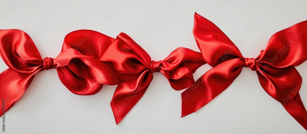Aufkleber red satin ribbons with elegant bows on a white background viewed from above creating a festive and d