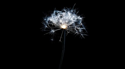 Sparkler glowing against a dark background, resembling a dazzling flower with vivid sparkles and radiant trails.