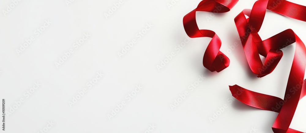 Poster elegant red ribbon gracefully placed on a clean white background creating a soft shadow effect ideal