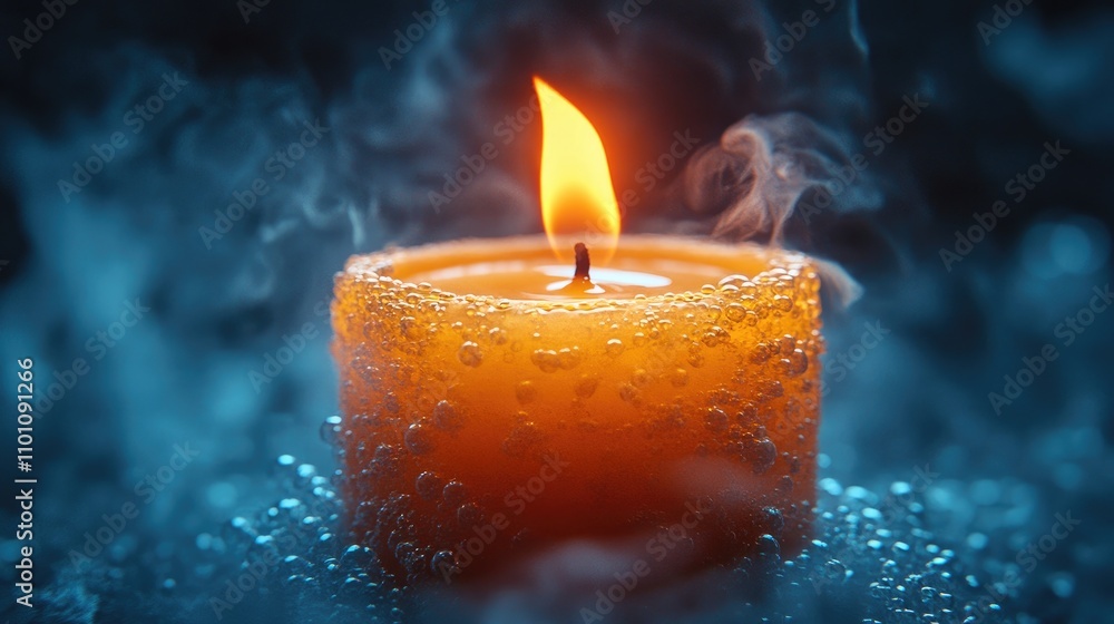 Poster candle extinguished with smoke rising in a dark atmospheric background creating a serene and contemp