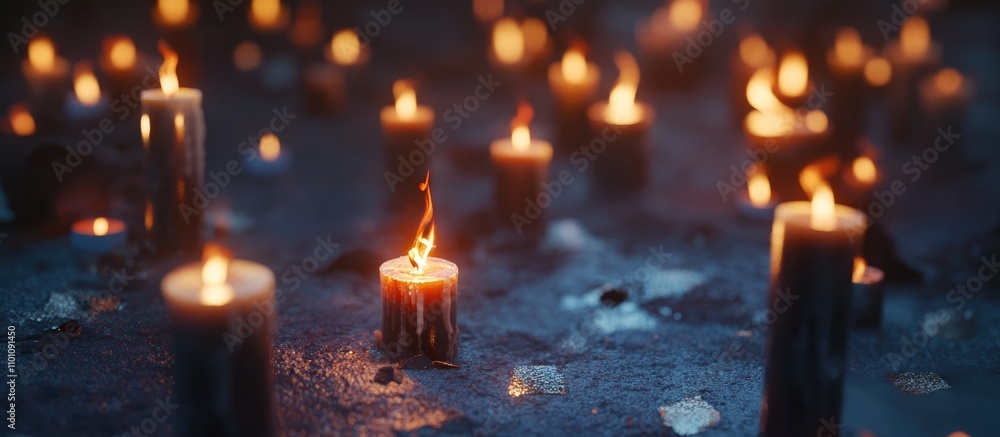 Poster candlelit ambiance with multiple flickering candles creating a warm and inviting atmosphere in a sha