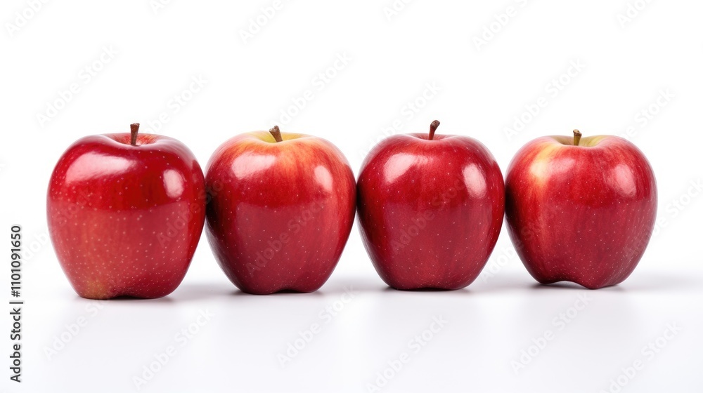 Poster red apples arranged in a row on a clean white background showcasing their vibrant color and fresh ap
