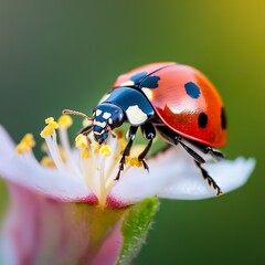 Stunning Closeup of Ladybug on a Flower - Macro Photography