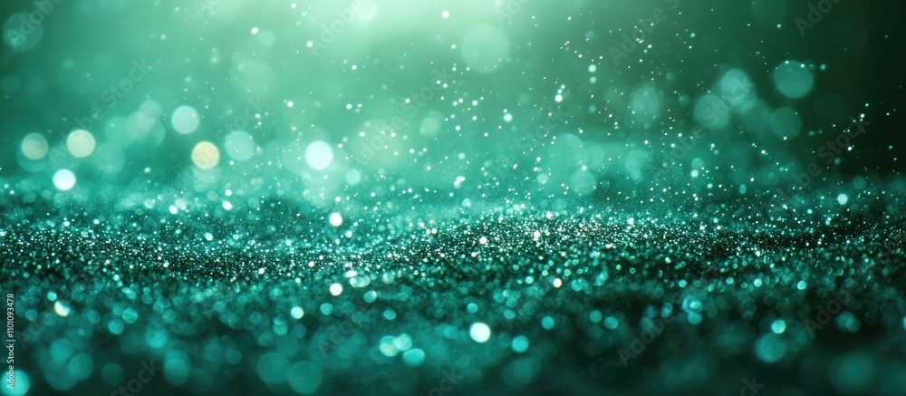 Poster green sparkling light reflections on textured gray glass surface with selective focus creating a dre