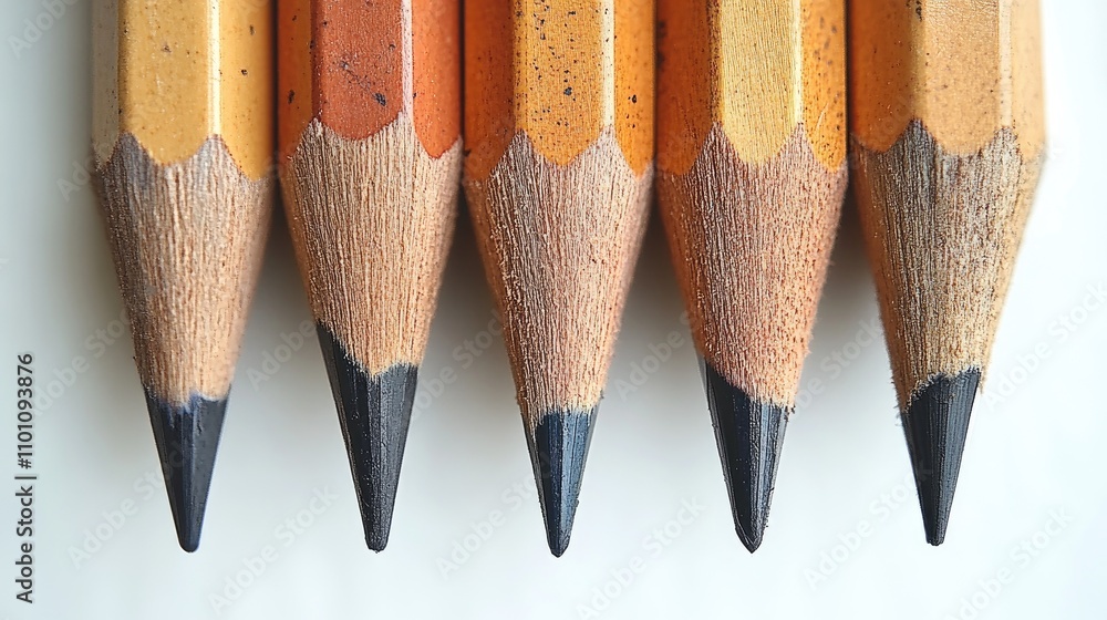 Poster colorful row of sharpened pencils neatly arranged against a clean white background showcasing a vari