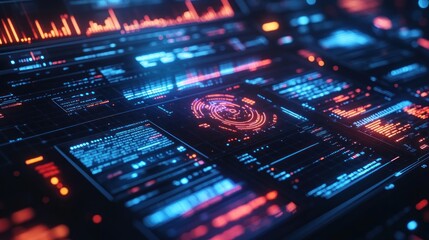 Obraz premium A futuristic user interface with a digital display of data and information.