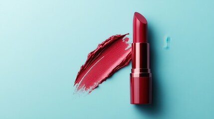 Matte Crimson Lipstick with Smooth Swipe on Light Background