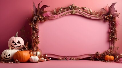 Chester banner with empty space Without Text, Halloween theme luxury Pink background,holiday poster promo sale banner background for advertisement ad