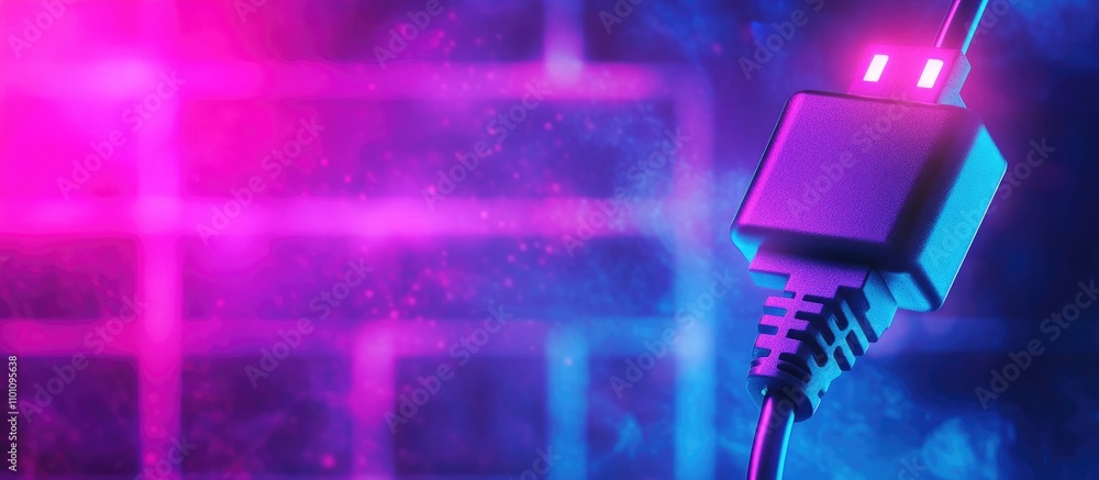 Poster ethernet cable connection on a vibrant purple background showcasing technology connectivity and macr