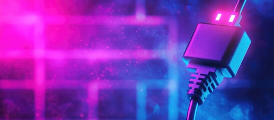 Ethernet cable connection on a vibrant purple background showcasing technology connectivity and macro visual design elements