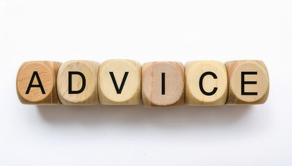 Wooden blocks spelling the word 'ADVICE' on a white background.