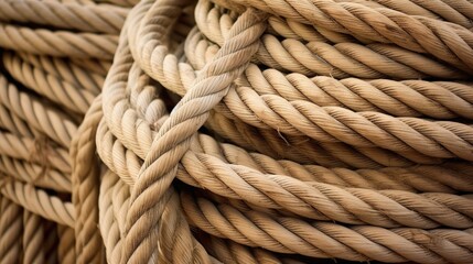 Fototapeta premium Quality natural ropes coiled for agricultural use and livestock handling in farming environments.