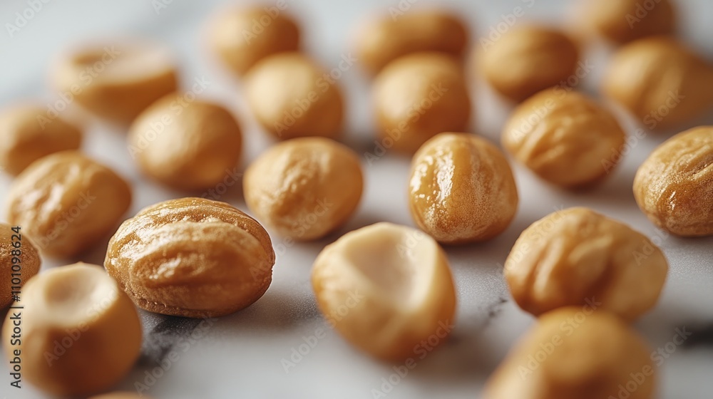 Aufkleber peanuts scattered on a marble surface showcasing their natural texture and color in a minimalist com