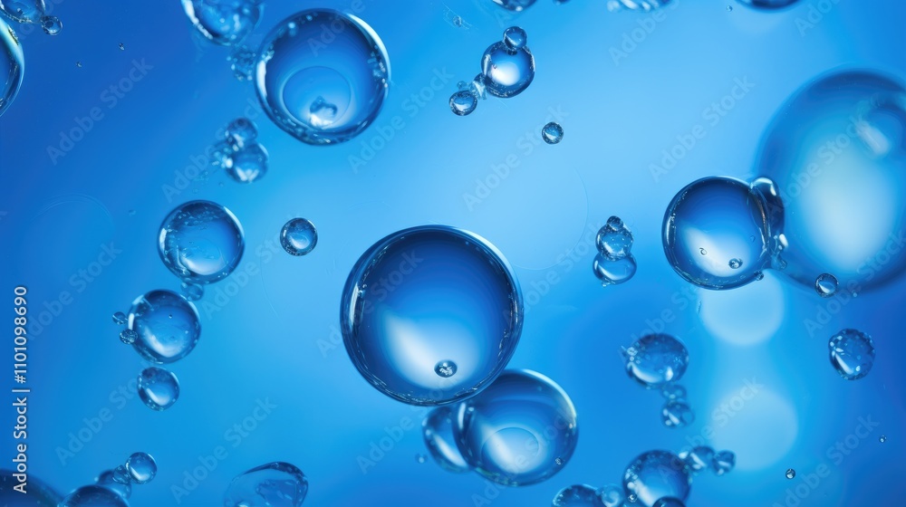 Poster bubbles of clear blue water floating in a serene aquatic atmosphere creating a calming and refreshin