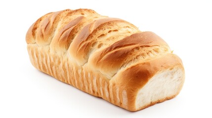 Freshly baked loaf of bread with a golden crust and soft interior isolated on a clean white background for culinary and bakery themes