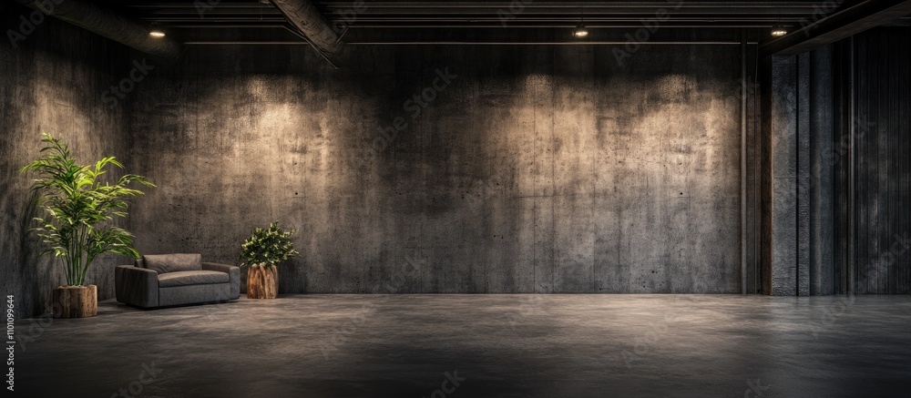 Poster modern office interior showcasing a stylish workspace with a cozy sofa emphasizing the blend of func