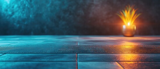 Electric underfloor heating mats installation with modern ambiance and decorative plant for home improvement and energy efficiency concepts.