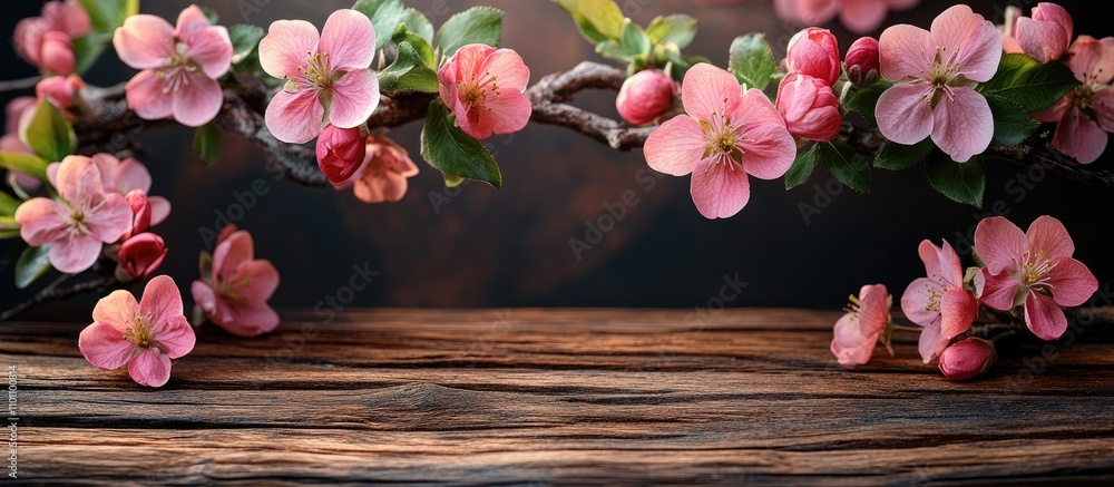 Aufkleber blossoming spring flowers on a rustic wooden surface with space for text and design elements ideal f