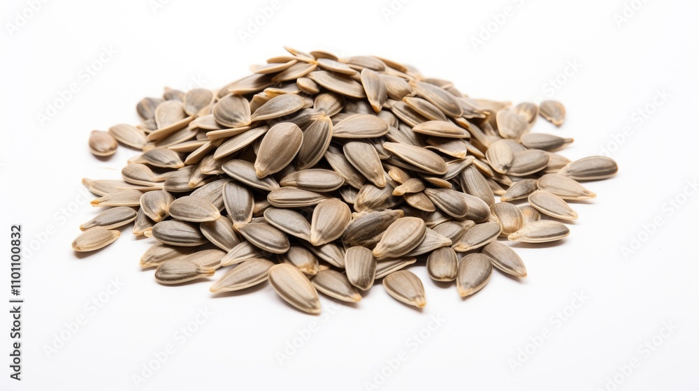 Aufkleber sunflower seeds piled neatly on a white background isolated for healthy snack and culinary use